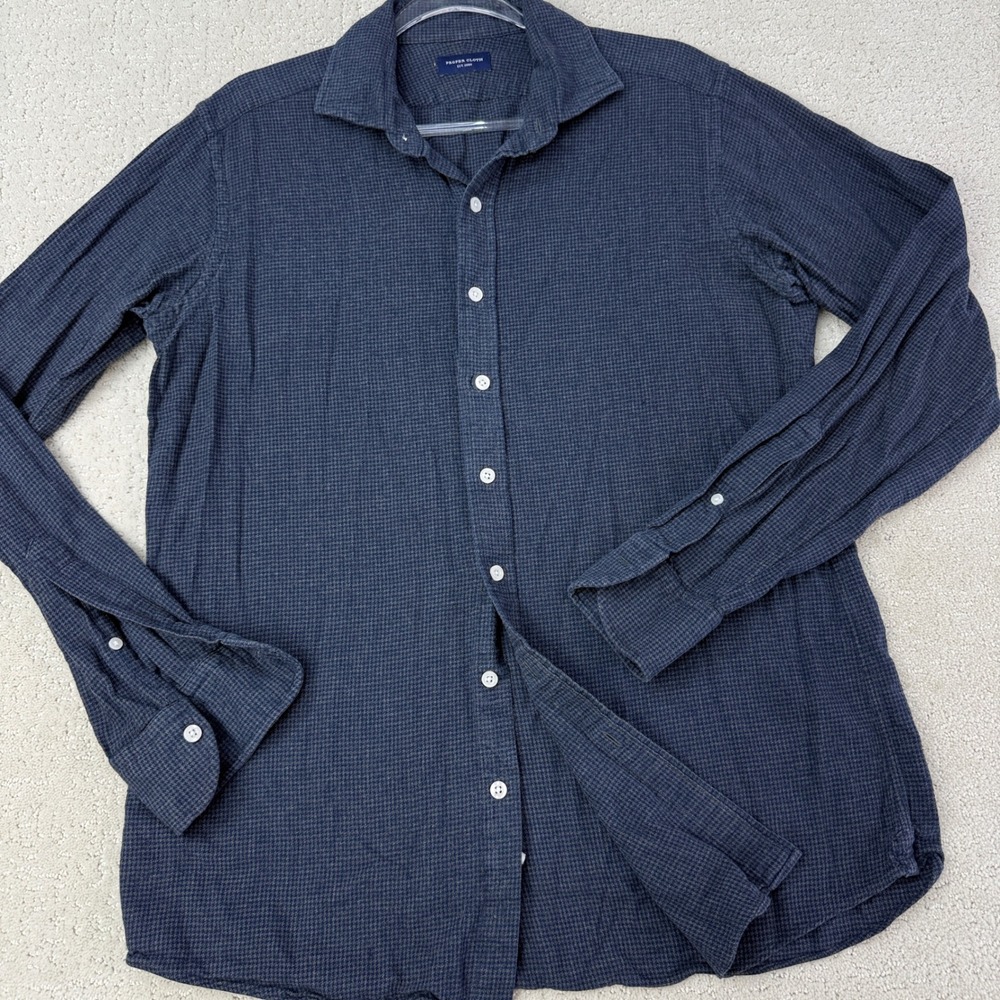 Proper Cloth Button Down Mens L Navy Grey Houndstooth Cotton Flannel Shirt